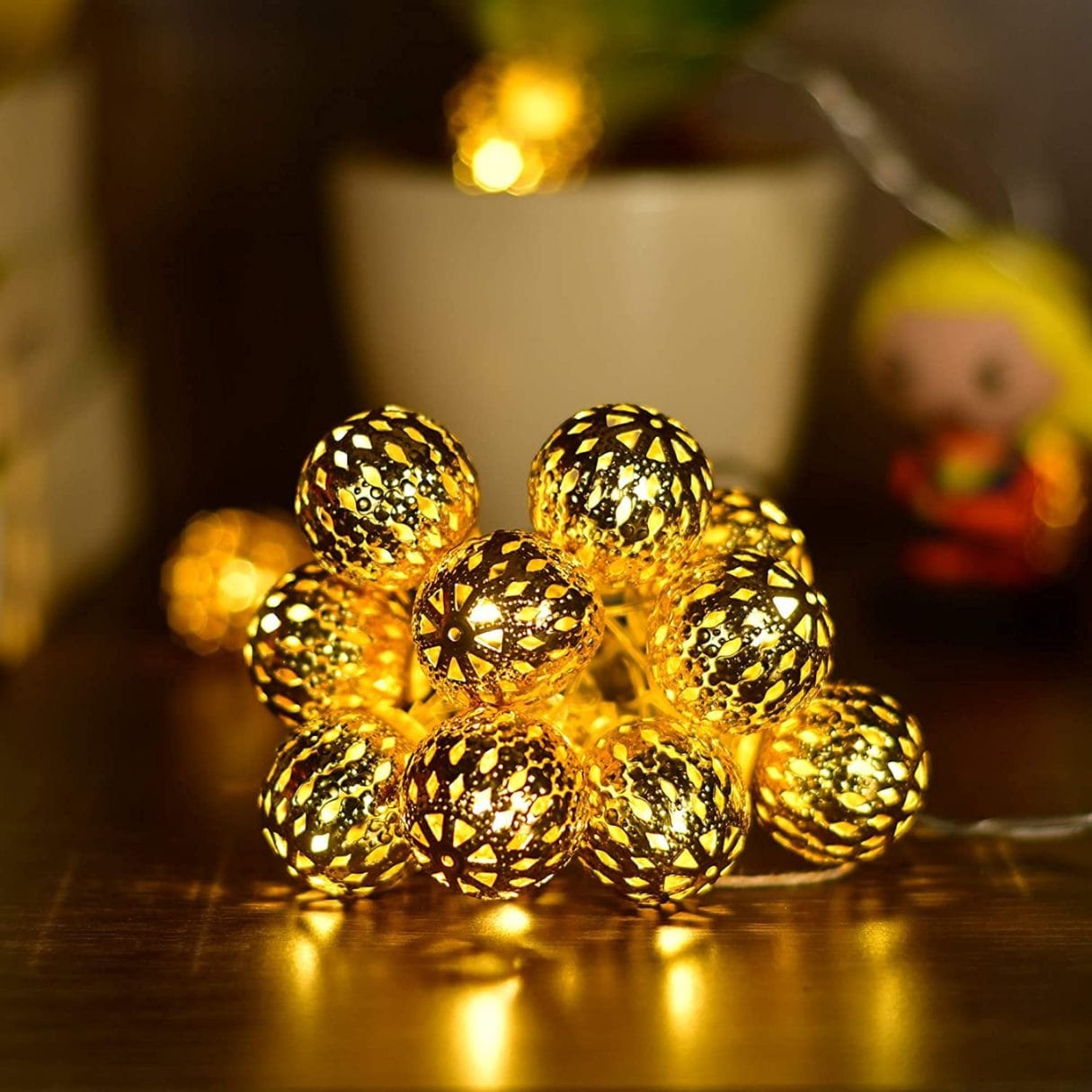 hopping Wave 10 Led Small Ball Golden Metal String Light Metal Fairy Lights for Home