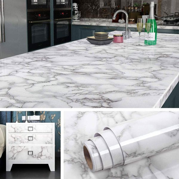 Adhesive White Marble Sheet Anti Oil & Heat Resistant