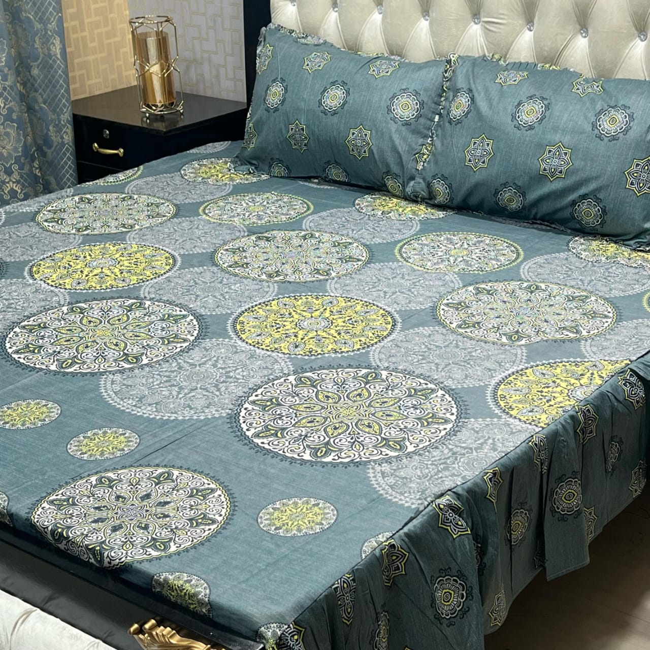 3 piece stitched 2 sided frill bedsheet
