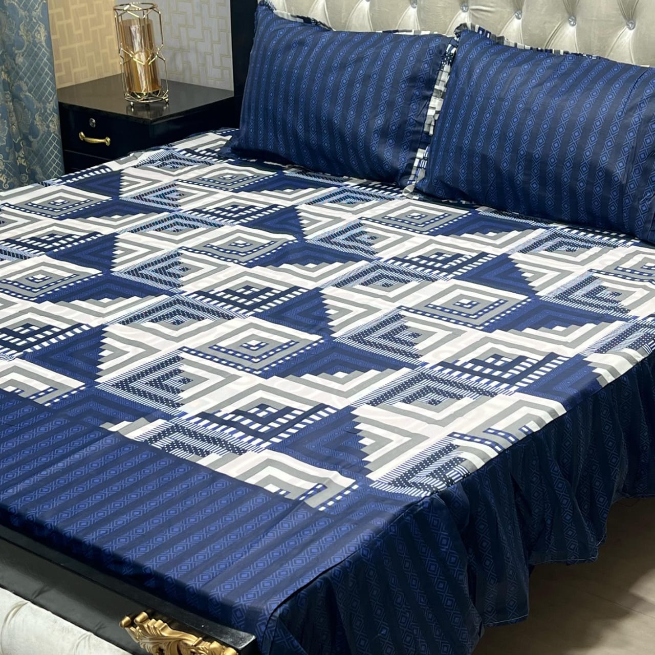 3 piece stitched 2 sided frill bedsheet