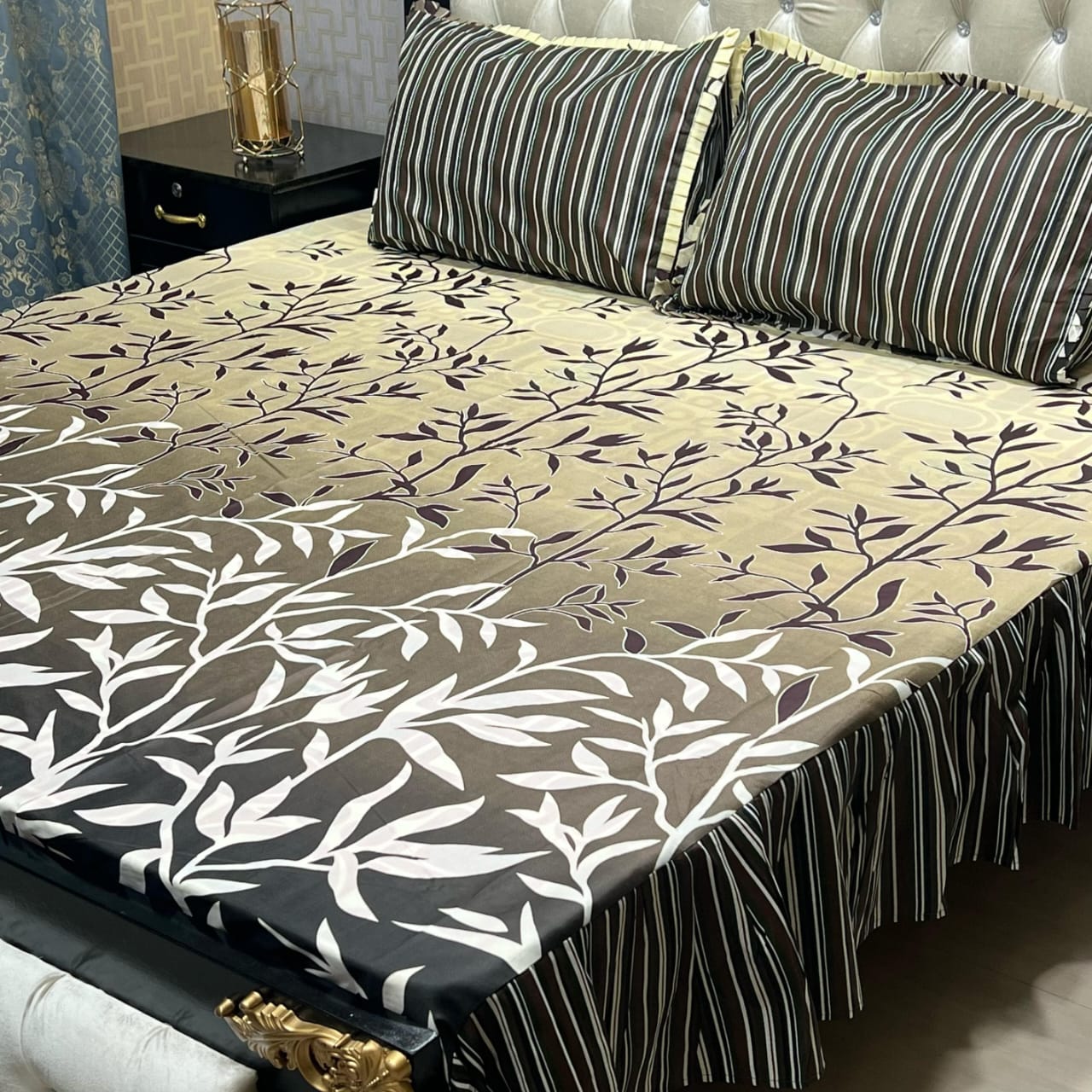 3 piece stitched 2 sided frill bedsheet