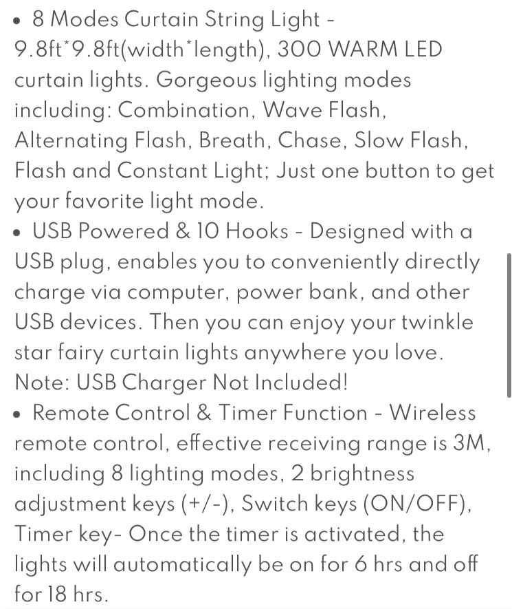 Curtain Fairy String Light Remote Control USB Powered for Party & Home Decorations