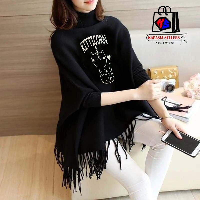 Printed poncho for women