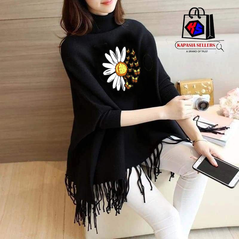 Printed poncho for women
