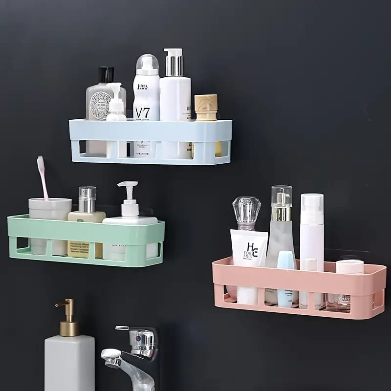 Wall-Mounted Bathroom Organizer Shelf, Self-Adhesive No-Drill Storage Rack