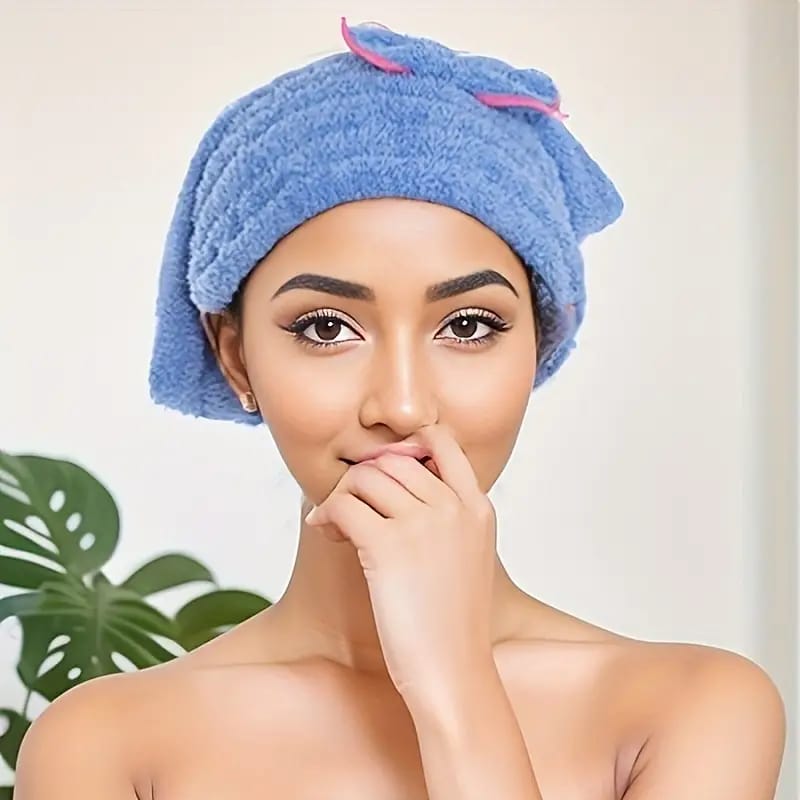 Bow Hair Drying Towel Coral Fleece Shower Cap