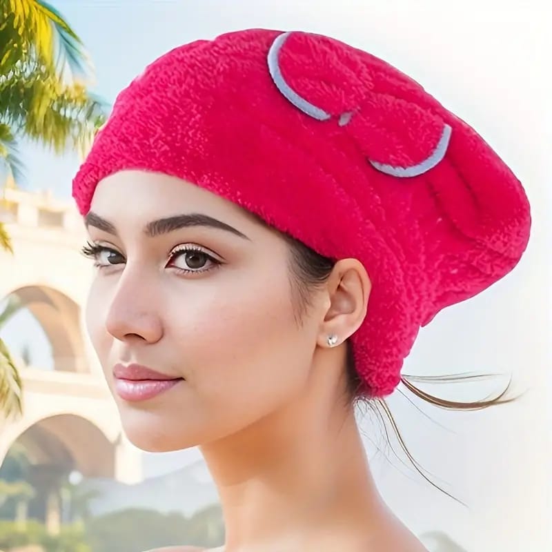 Bow Hair Drying Towel Coral Fleece Shower Cap
