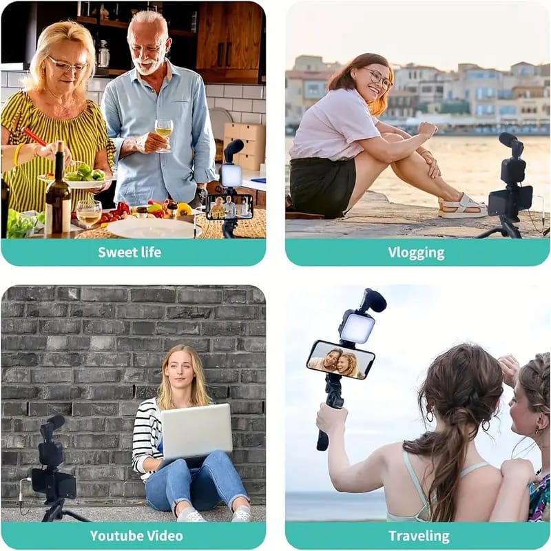 Ay-49 Video Making Kit Vlogging Tripod Triple Band Light