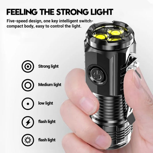 Led Mini Flashlight 3 Mode Home Portable Waterproof Usb Charging Long Battery
