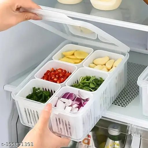 Fridge Storage Boxes Freezer Storage Containers, 6 Grids