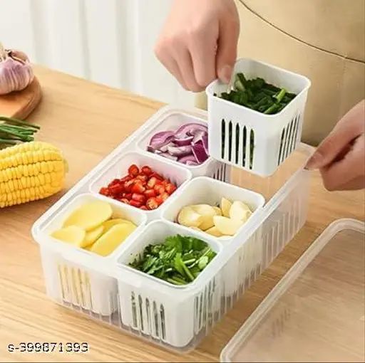 Fridge Storage Boxes Freezer Storage Containers, 6 Grids