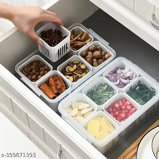 Fridge Storage Boxes Freezer Storage Containers, 6 Grids