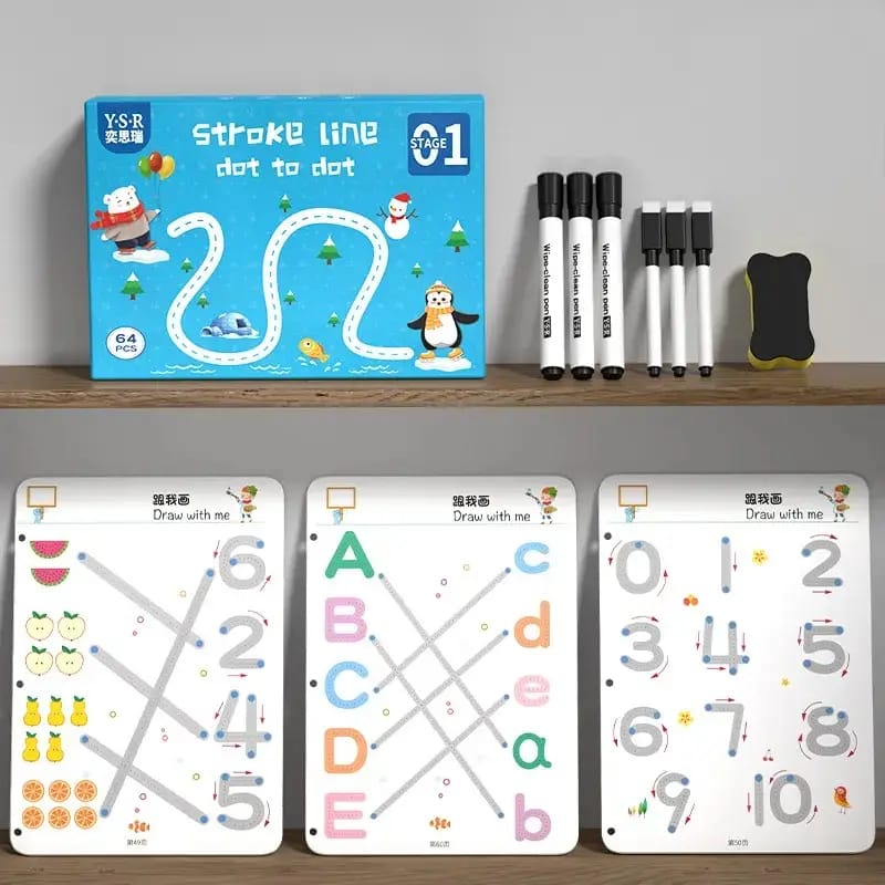 REUSABLE EDUCATIONAL TRACING WORK BOOK FOR KIDS 64 PAGEs