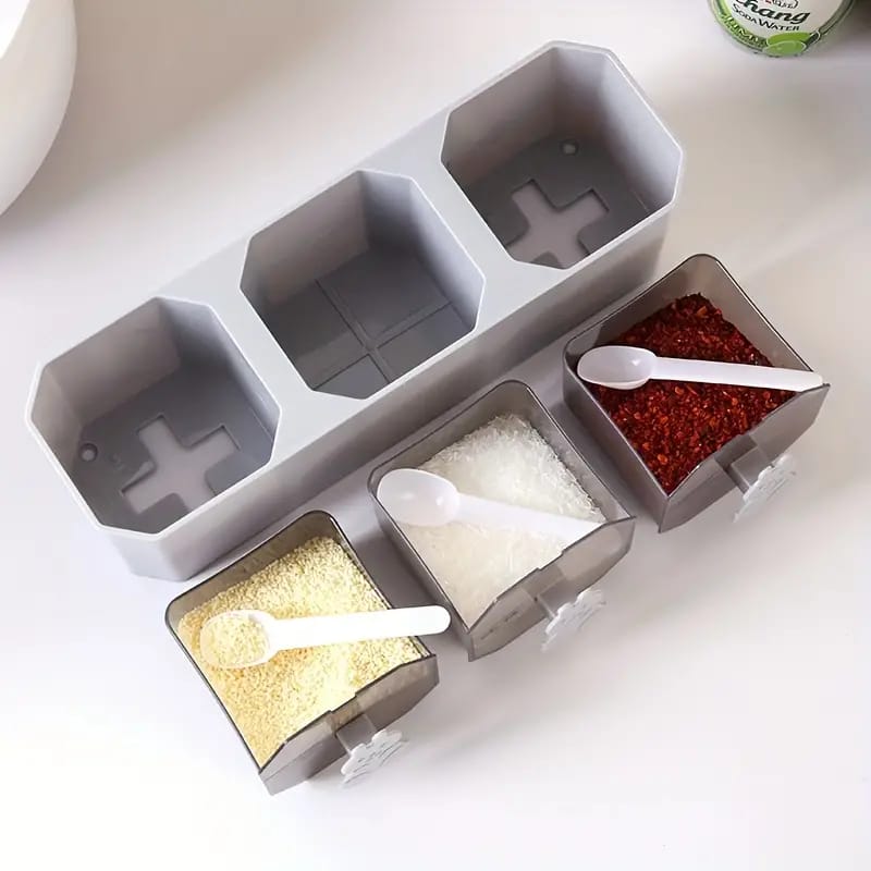 Park of 3 , Spice Jars, Wall Mounted Seasoning Containers