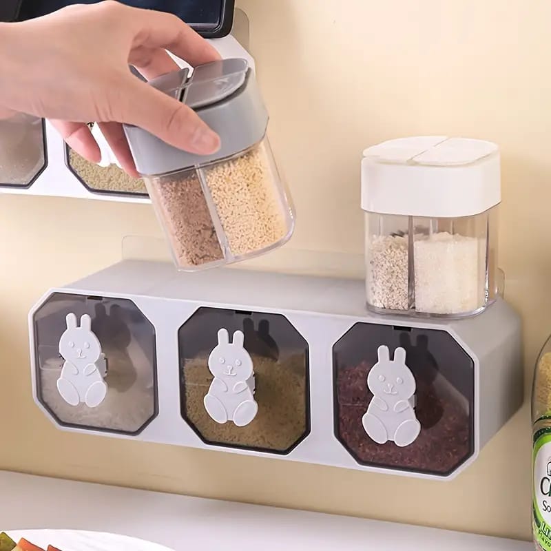 Park of 3 , Spice Jars, Wall Mounted Seasoning Containers