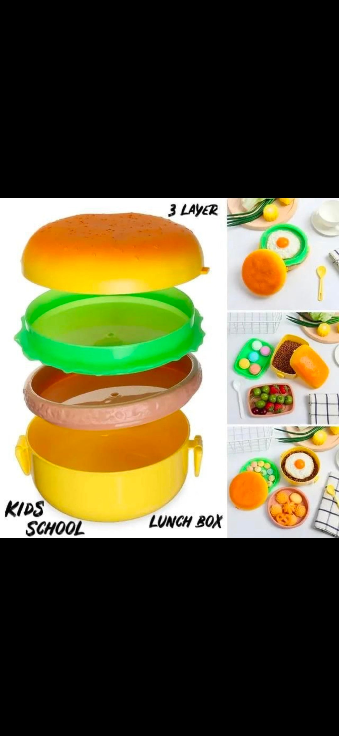 3 Layer Plastic BPA Free Burger Shape Lunch Box