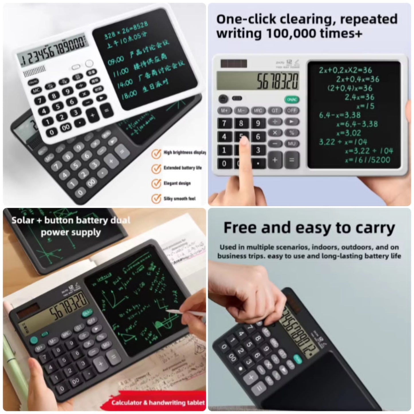 Calculator With Writing Tablet Portable 12Digit LCD Large Display