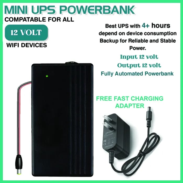 WiFi Router UPS Power Bank 12 Volts 1A 1.5A Tp Link Tenda PTCL Fiber 12v Router 3 to 6 hours battery backup full automatic and auto cut off