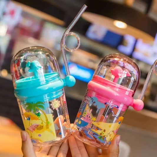 Kids Funny Whale Water Spray Drinking Cup Cartoon Feeding Bottles With Straws Portable