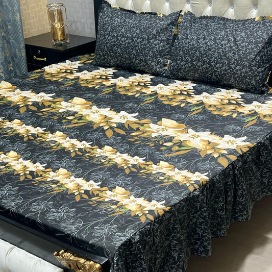 3 piece stitched 2 sided frill bedsheet