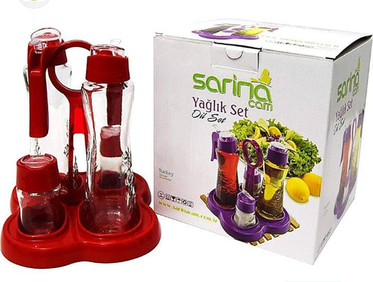 Spice Glass Jar 4pcs Set For Salt , Papper & Oil With Stand.