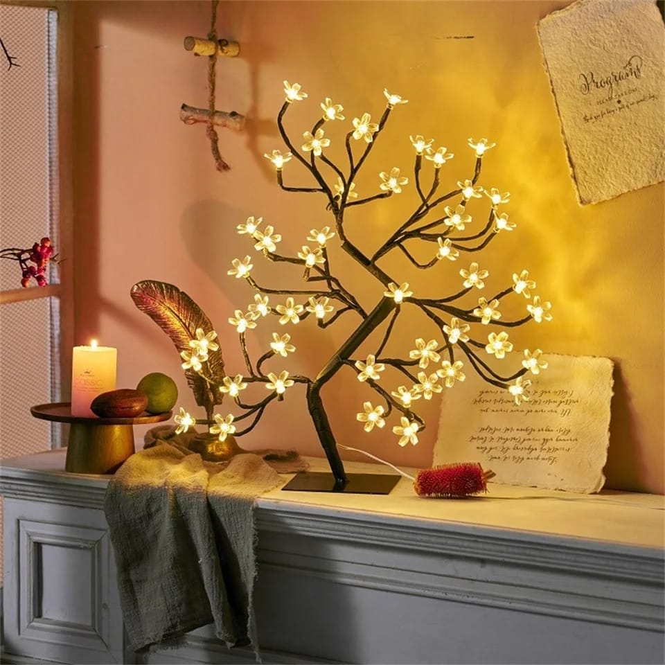 48 pcs LED Fairy Decor Night Lights Artificial Orchid Cherry Tree Branch Light  Desk Lamp