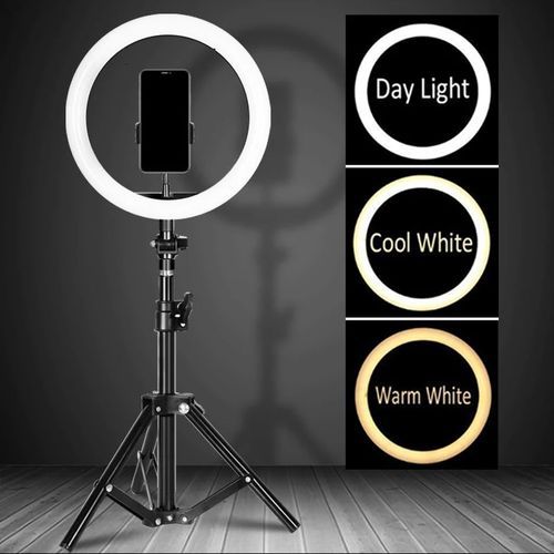 Energy - ENRG LED Ring light 10 Inch \ 26 cm With 7.5ft Metal Tripod Stand And Mobile Phone Holder Black