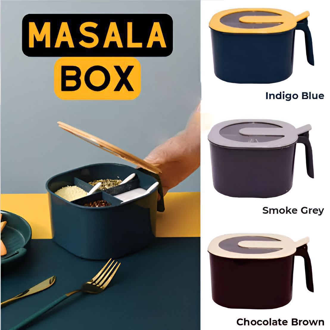 4 Portion Masala Box with Plastic Spoons