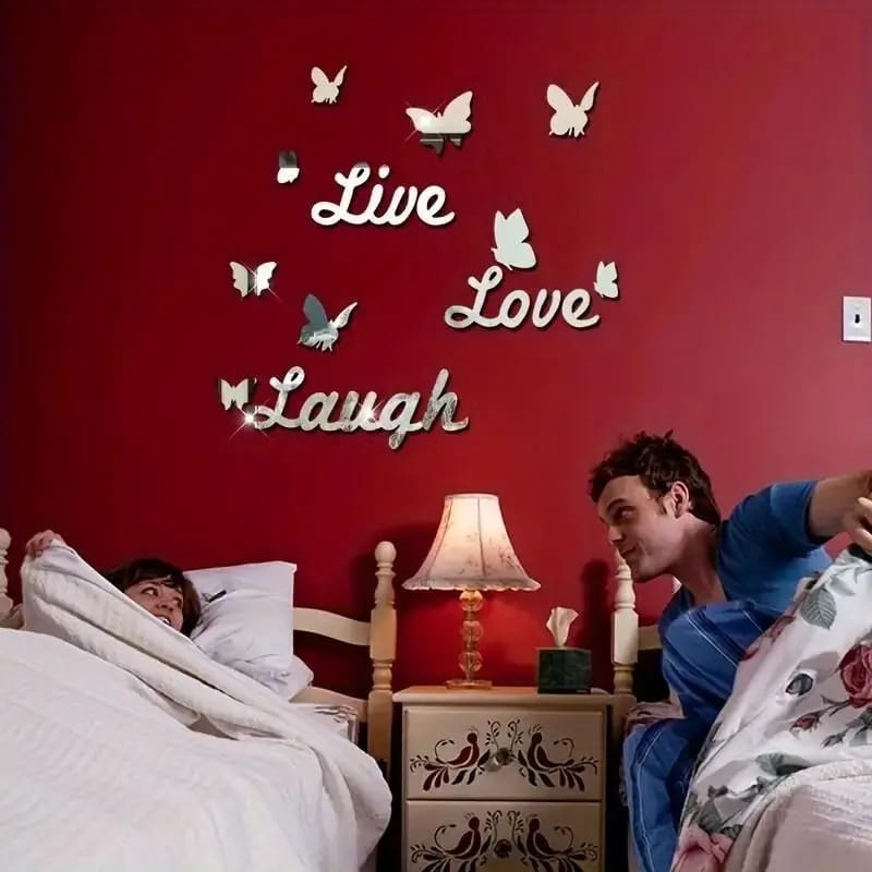 1set Love Live Laugh+Butterfly Mirror Wall Sticker English Letter