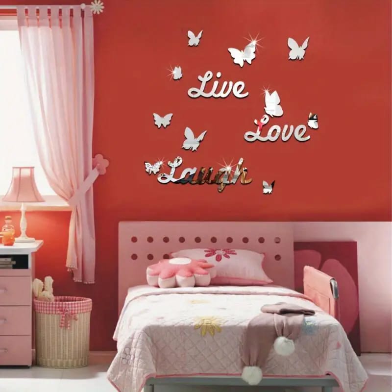 1set Love Live Laugh+Butterfly Mirror Wall Sticker English Letter