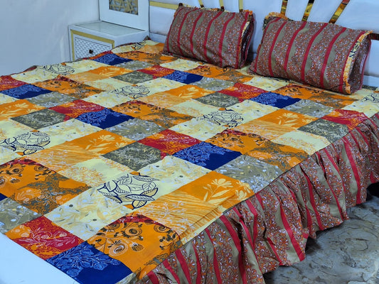 3 piece stiched 2 sided frill bedsheet