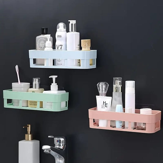 Wall-Mounted Bathroom Organizer Shelf, Self-Adhesive No-Drill Storage Rack