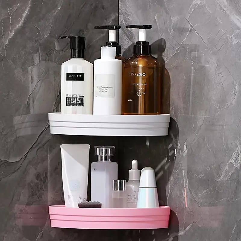 Easy-Install Corner Shower Caddy - Wall-Mounted Plastic Shelf
