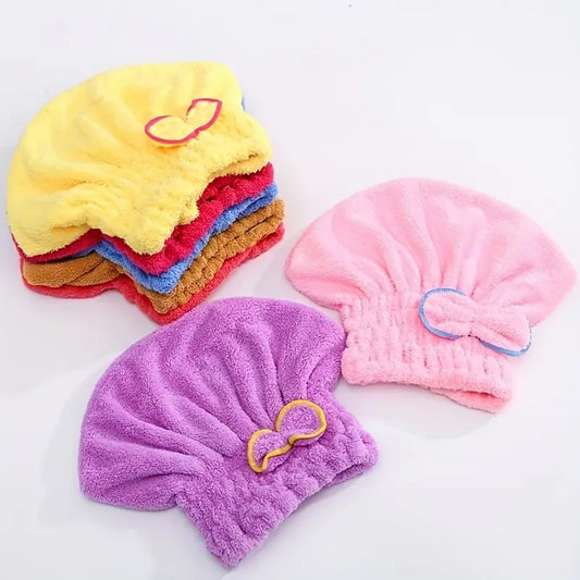Bow Hair Drying Towel Coral Fleece Shower Cap