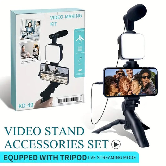 Ay-49 Video Making Kit Vlogging Tripod Triple Band Light