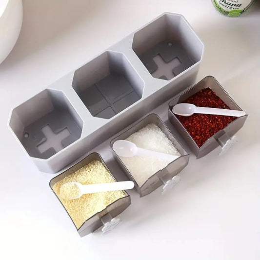 Park of 3 , Spice Jars, Wall Mounted Seasoning Containers