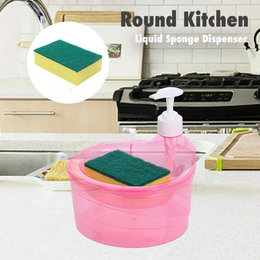 Round Transparent Kitchen Liquid Dispenser with Sponge