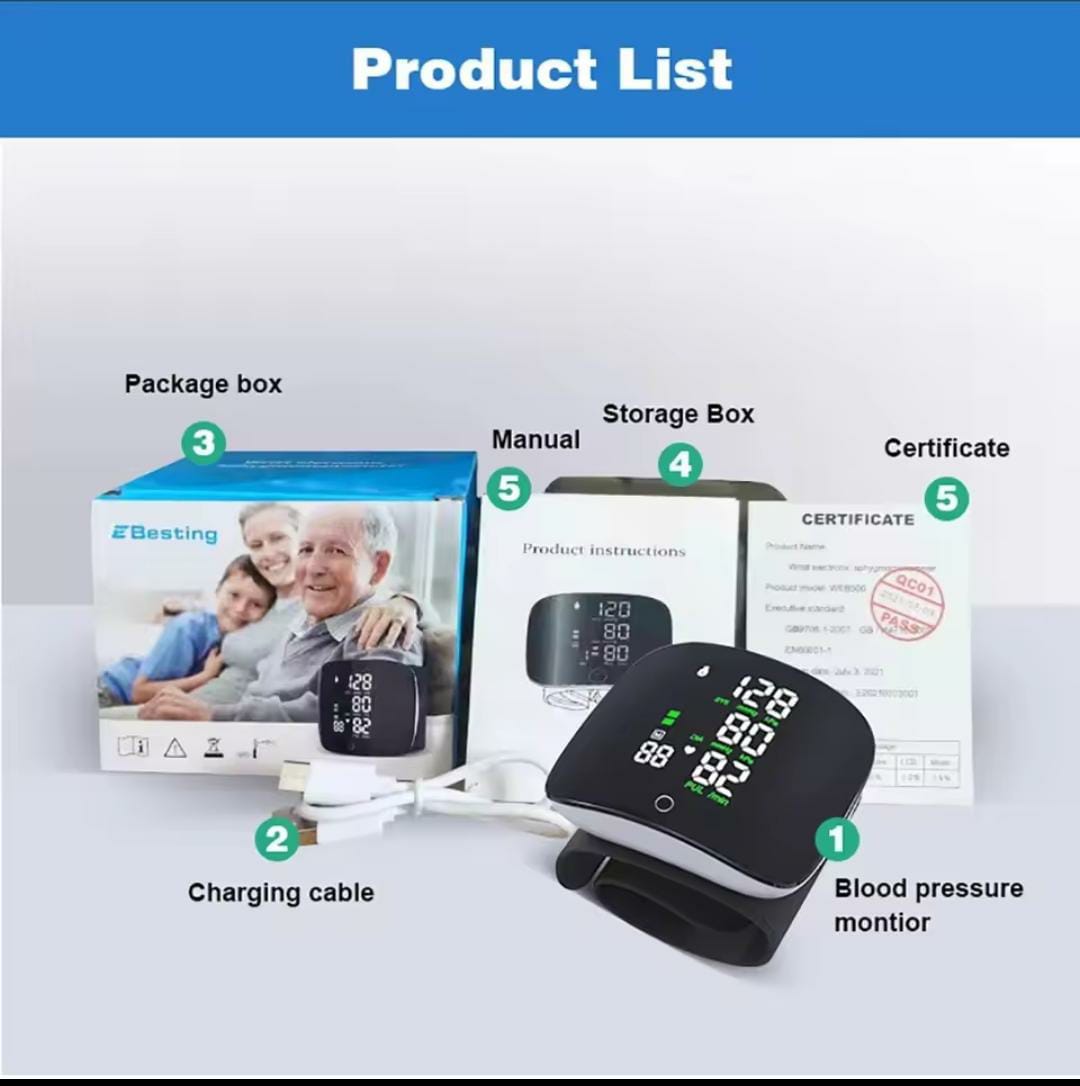 Voice One Touch Rechargeable Wrist Blood Pressure Monitor