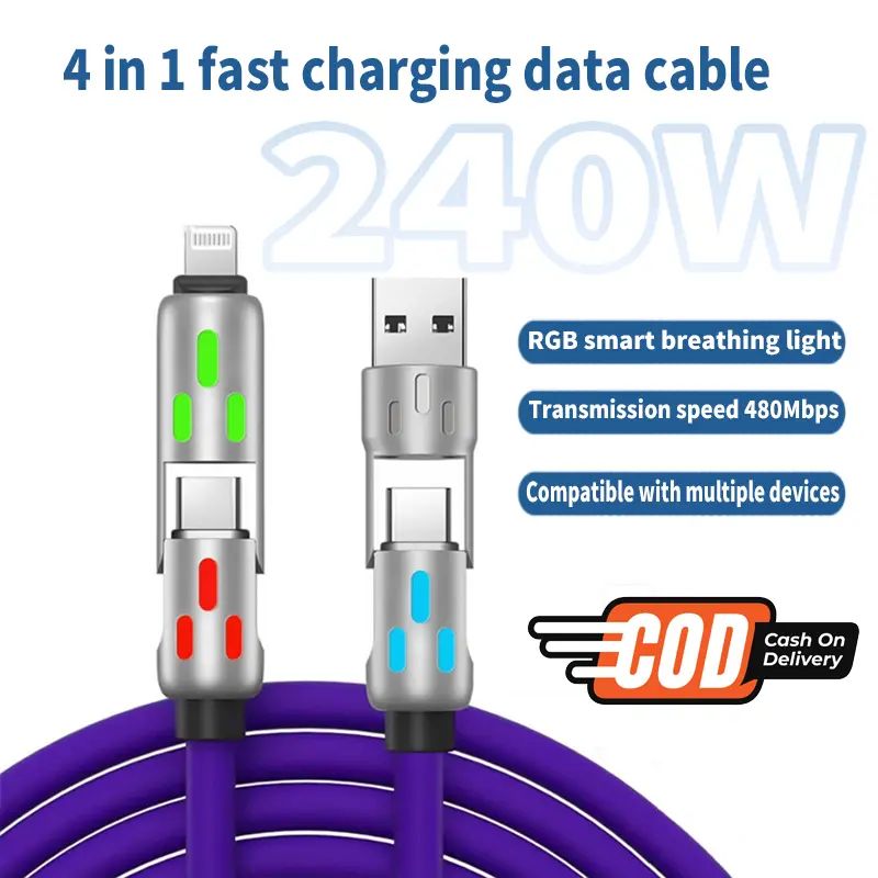 SuperFast Silicone 4 in 1 RGB LED Light Metal Premium Connector Cable